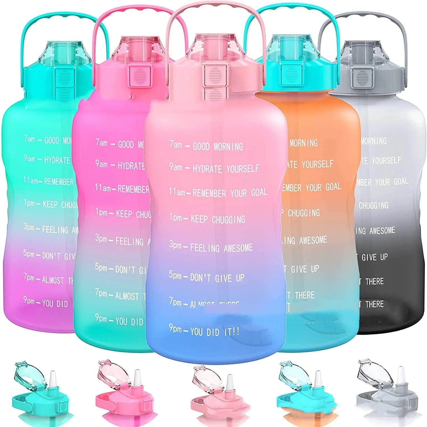 2.2L Half Gallon Plastic Water Bottle with time markers and gradient colors