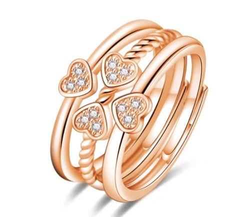 Adjustable four-leaf clover spinning ring set for women with shiny zircon stones