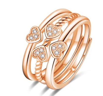 Adjustable four-leaf clover spinning ring set for women with shiny zircon stones