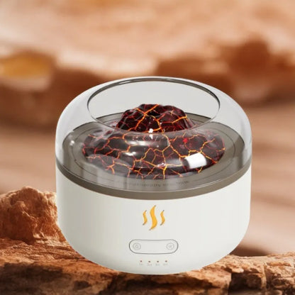 Milky white round plastic simulation flame aroma diffuser with colourful flame effect and anion function