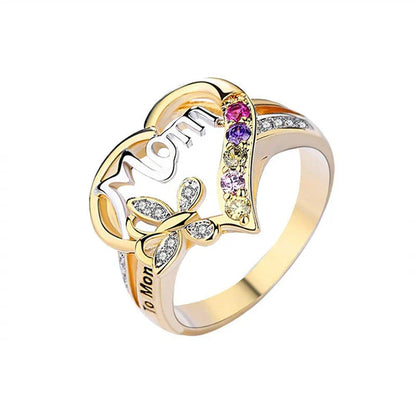 Elegant gold-plated heart-shaped ring with multi-colored rhinestone embellishments, a thoughtful Mother's Day gift