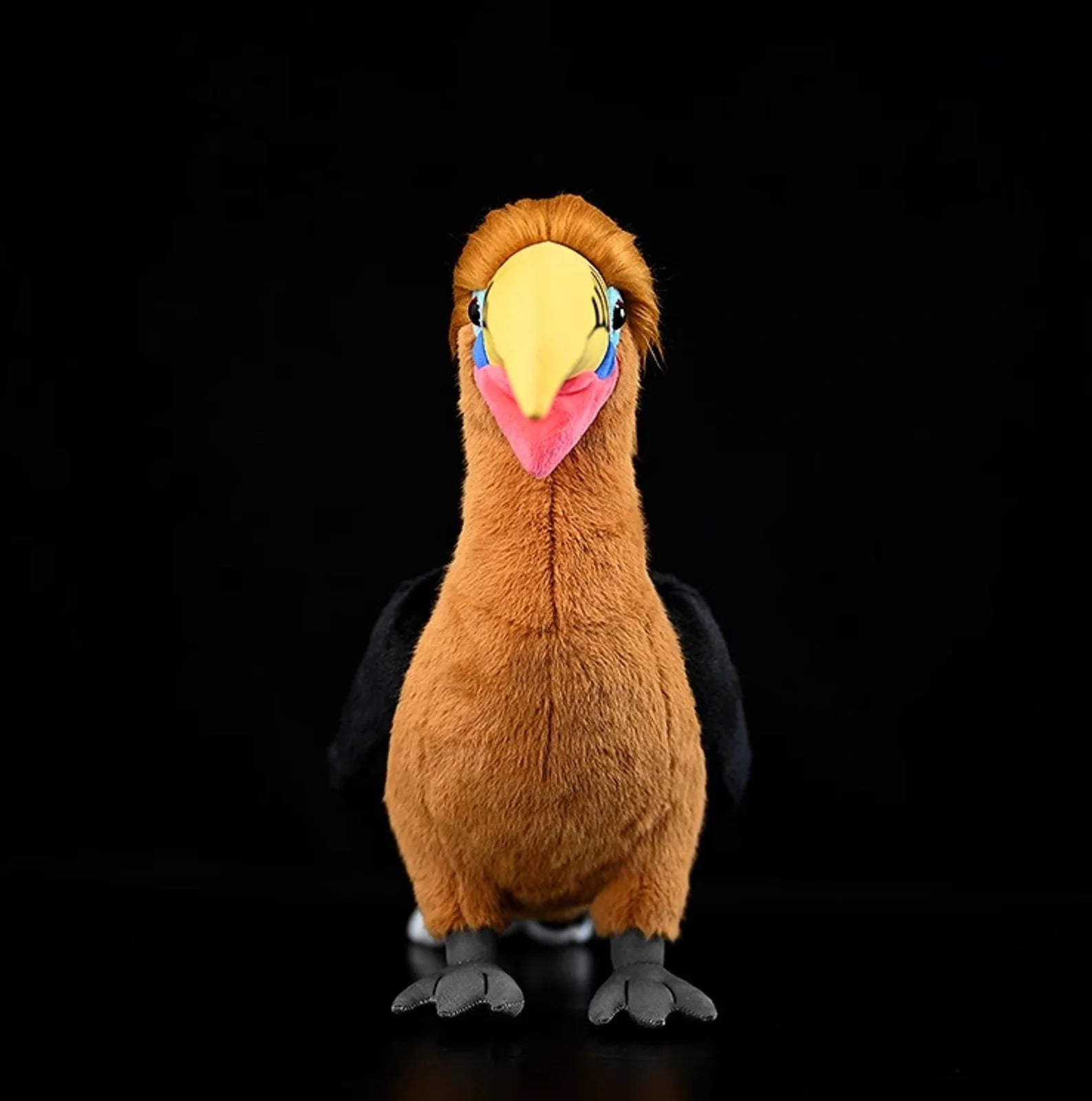 Brown Necked Hornbill plush toy measuring 30cm tall with realistic bird detailing and soft plush fabric