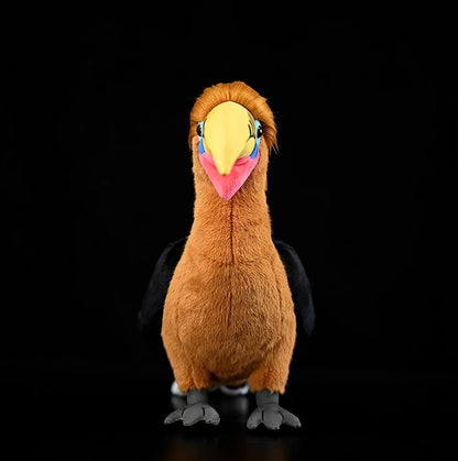 Brown Necked Hornbill plush toy measuring 30cm tall with realistic bird detailing and soft plush fabric