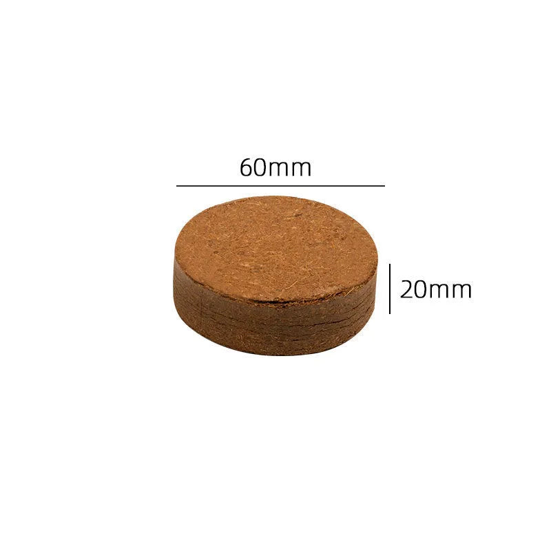 Nutrient soil blocks for vegetable planting showing dry and expanded states with size variations