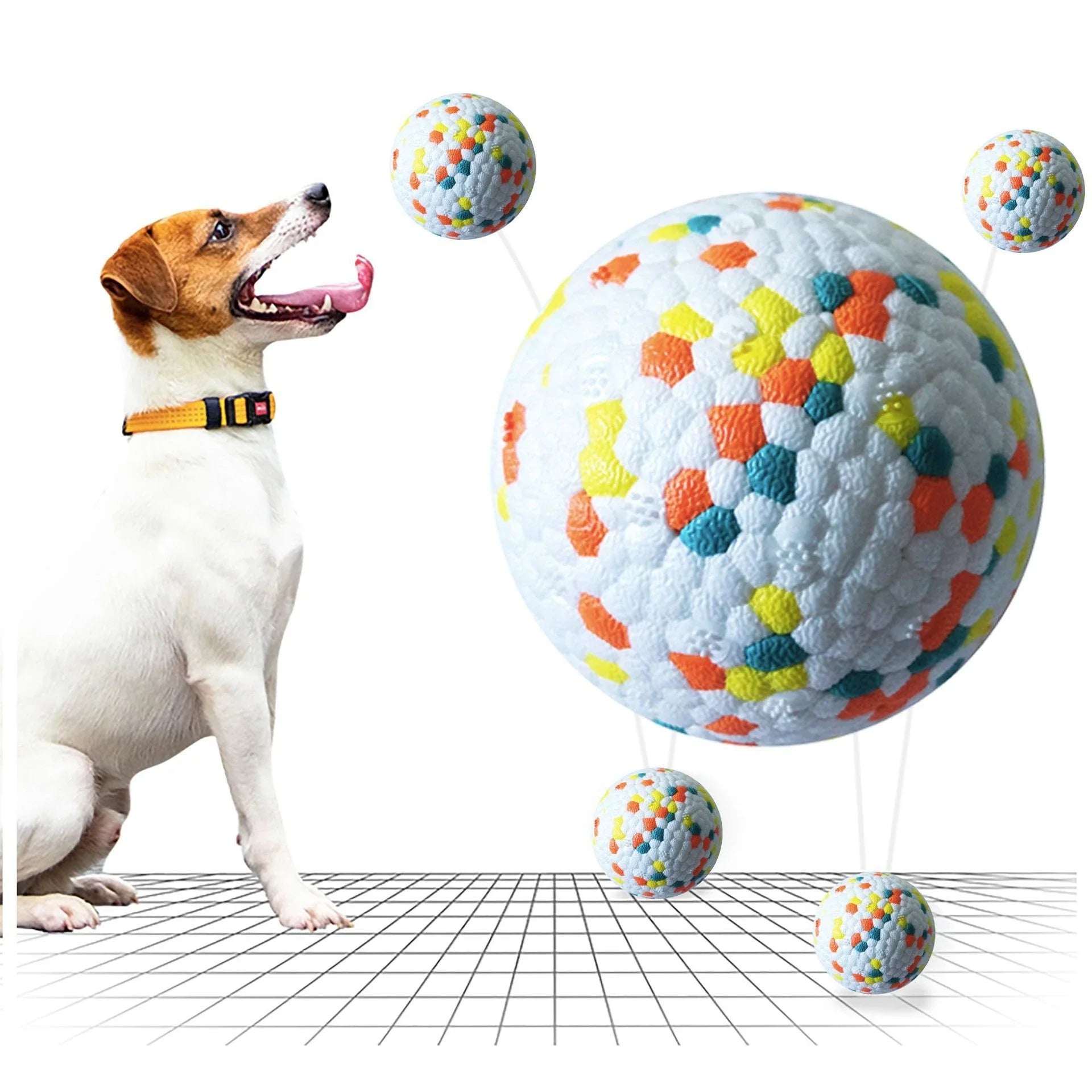 Interactive chew toy ball for dogs, featuring a durable TPU construction and corn grain design to clean teeth while playing