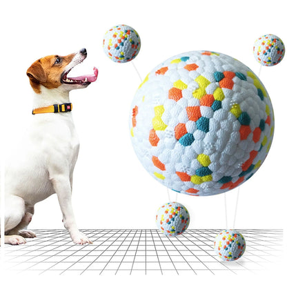 Interactive chew toy ball for dogs, featuring a durable TPU construction and corn grain design to clean teeth while playing