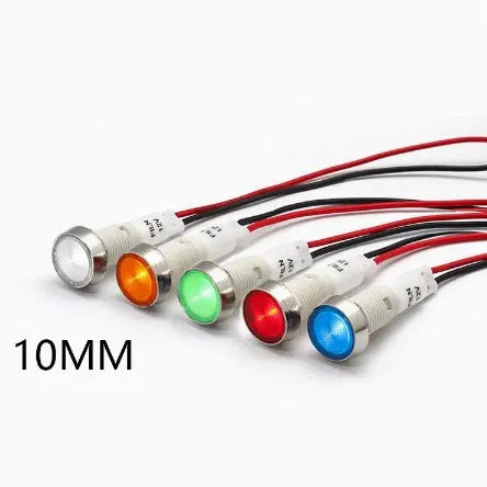 10mm stainless steel edge plastic indicator light with wire flat end metal terminals in multiple colour options