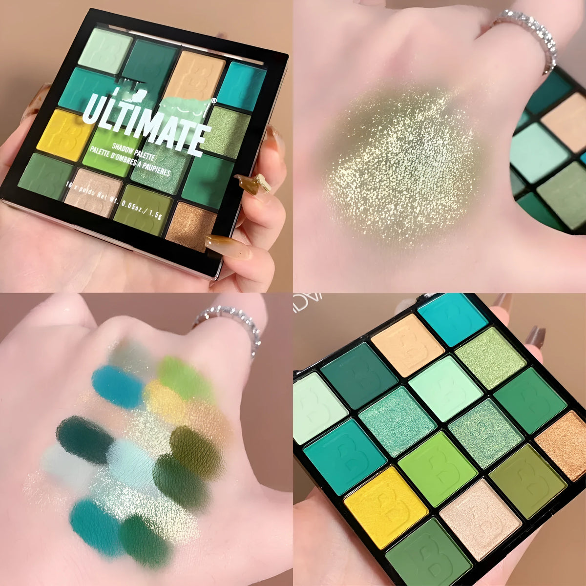 16-colour matte pearlescent eye shadow plate for dry skin in flower fairy, green field, amethyst, and large territory variants