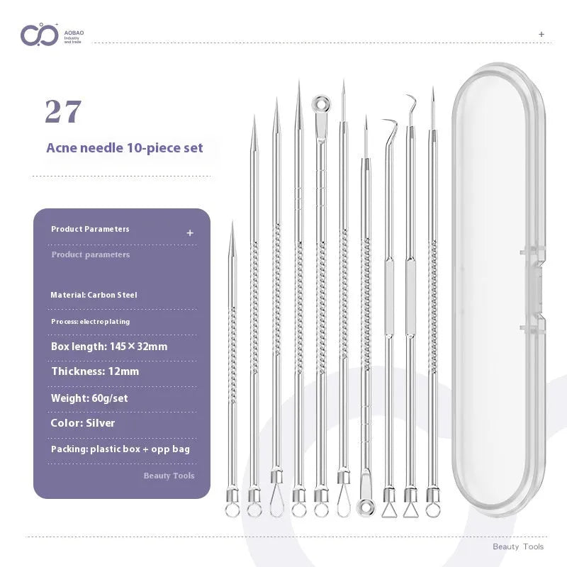 4-piece silver metal acne needle set for blackhead extraction with ultra fine pointed tips