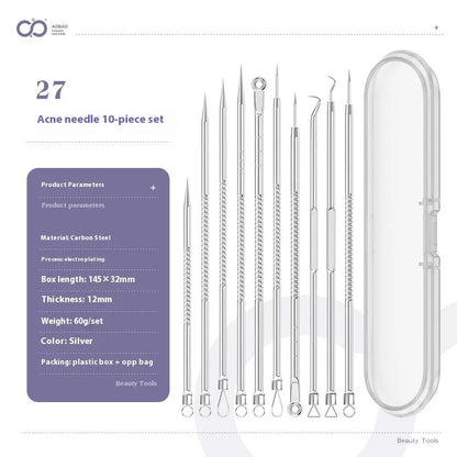 4-piece silver metal acne needle set for blackhead extraction with ultra fine pointed tips
