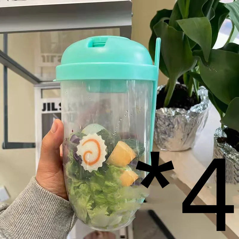 Modern minimalist salad cup with fork and cover, 1000ml capacity, available in four colors