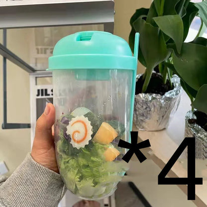 Modern minimalist salad cup with fork and cover, 1000ml capacity, available in four colors