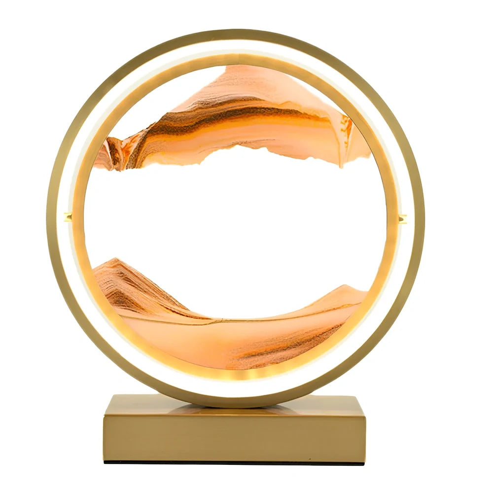 Black and white quicksand table lamp, 295mm tall with LED lights and remote control, coloured sand in glass chamber