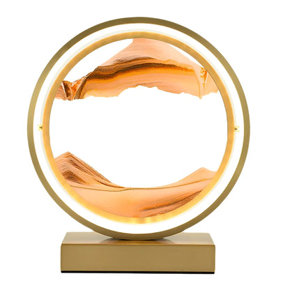 Black and white quicksand table lamp, 295mm tall with LED lights and remote control, coloured sand in glass chamber