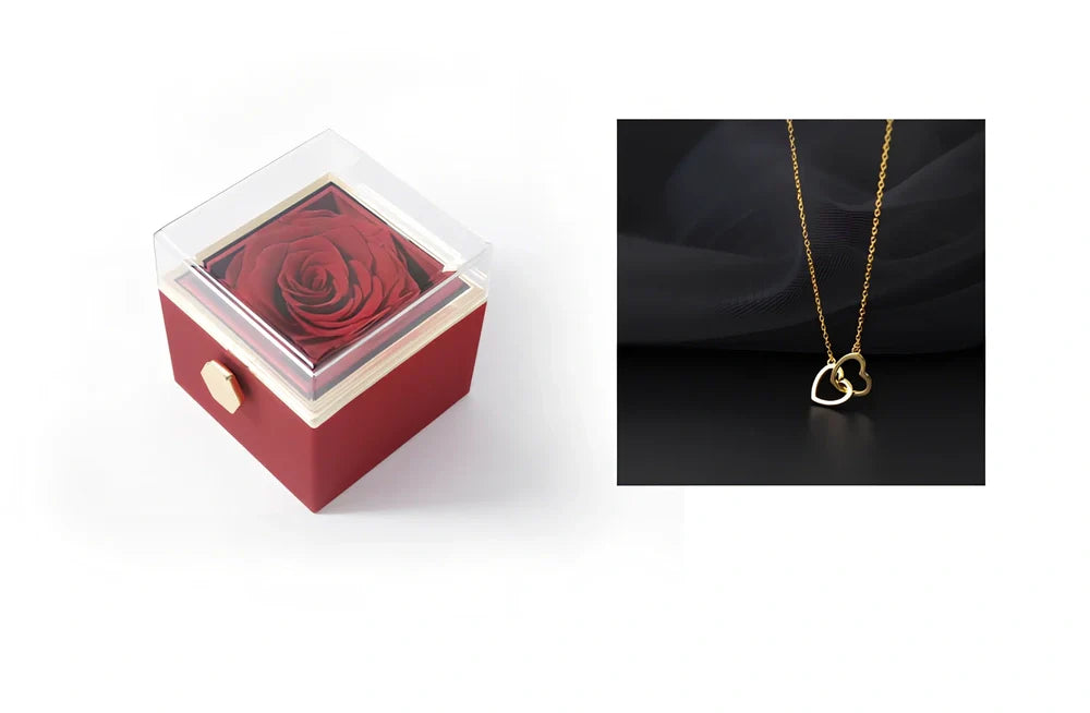 Acrylic rotating rose jewelry box in sapphire blue, 10cm diameter with three-layer storage and carrying bag