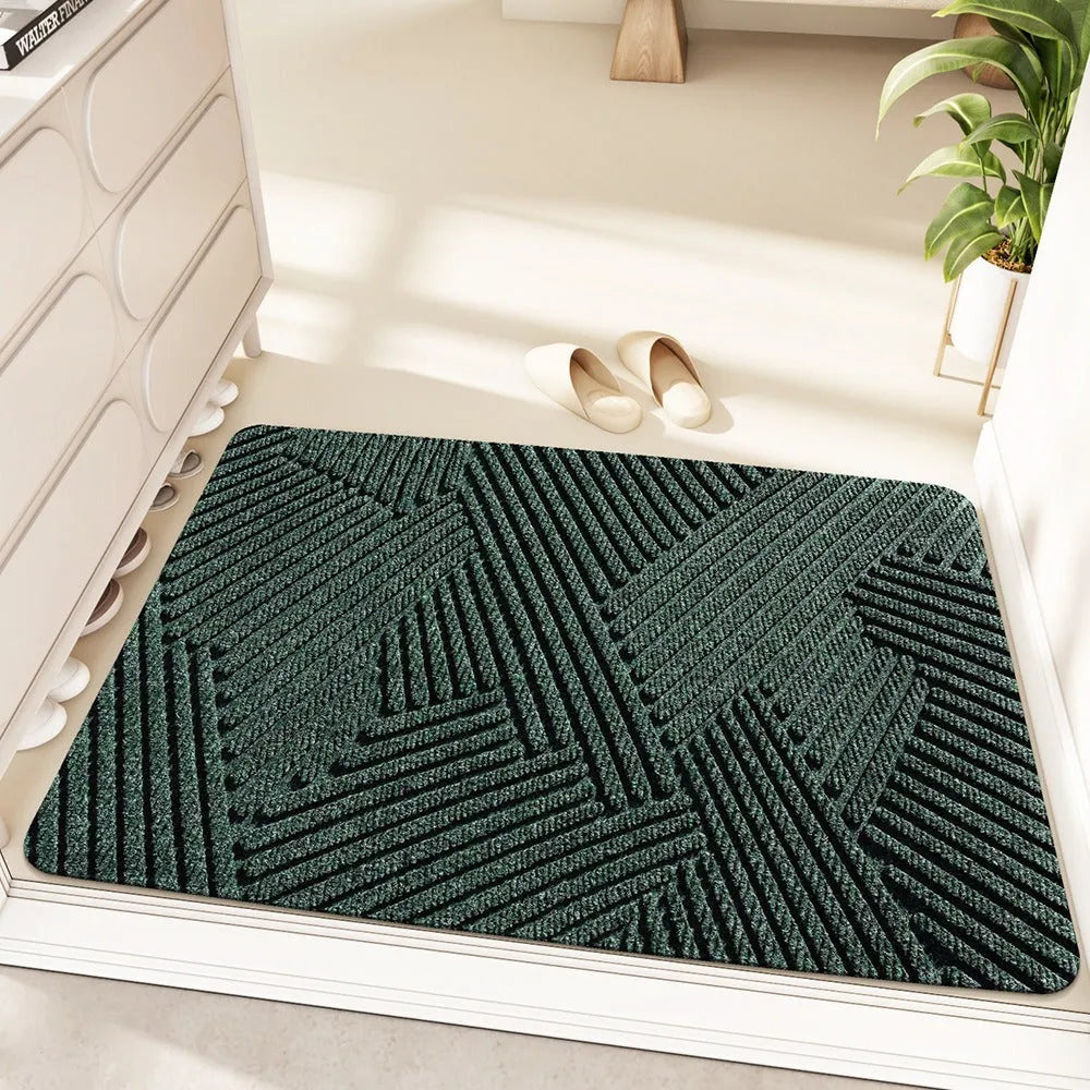 Silk ring entrance carpet 60x90cm with wire rings, cartoon anime pattern, alien shape in blue grey green khaki options