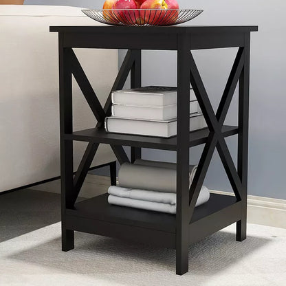 Modern black X-type three-layer partition storage side table for sofa