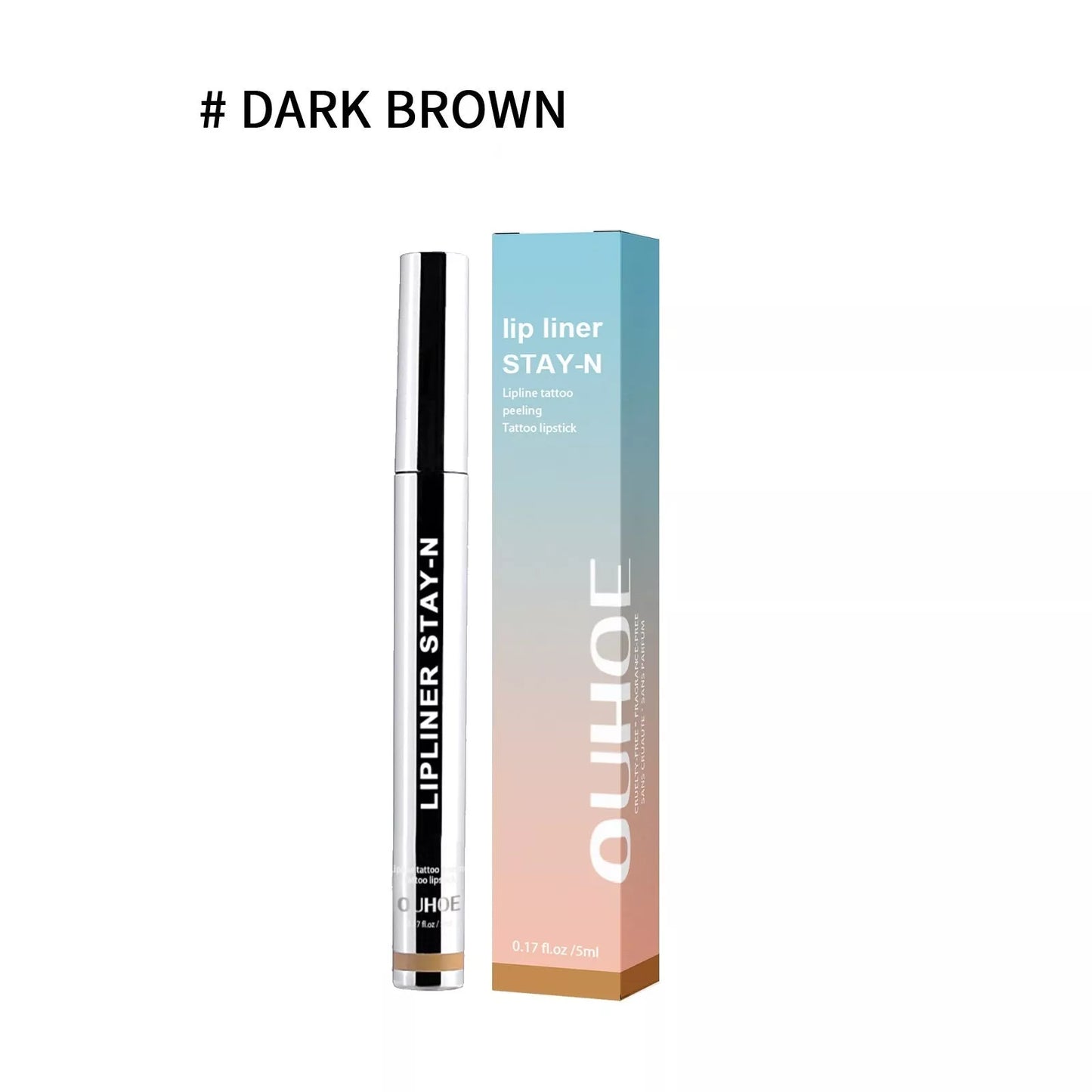 Dark brown waterproof lip liner pen with precision tip for long-lasting lip definition