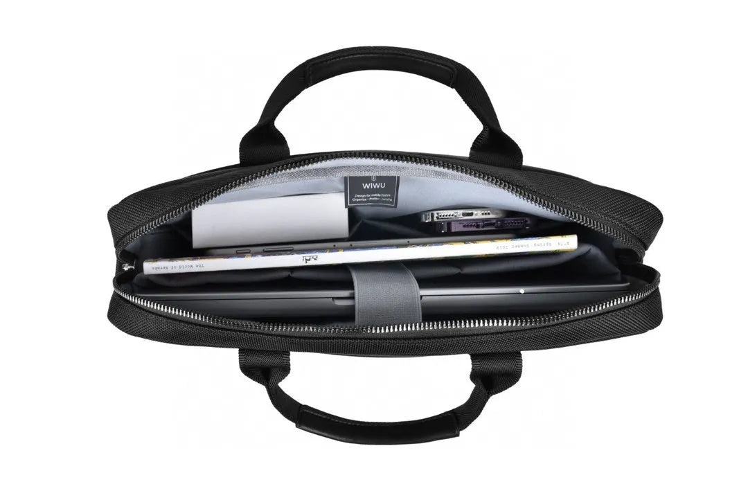 Black Oxford cloth laptop handbag with multiple pockets, lock, and separate computer compartment for 14-inch or 15.6-inch devices