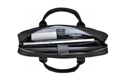 Black Oxford cloth laptop handbag with multiple pockets, lock, and separate computer compartment for 14-inch or 15.6-inch devices