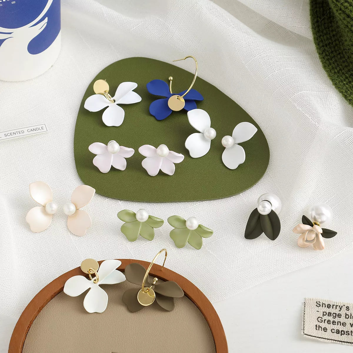 Sterling silver needle Mori style fresh flower stud earrings in various colors