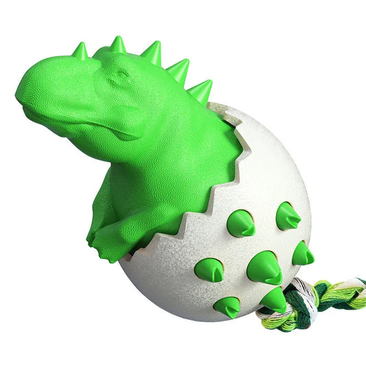 Blue durable dog teething toy with interactive rope, dinosaur design, for aggressive chewers