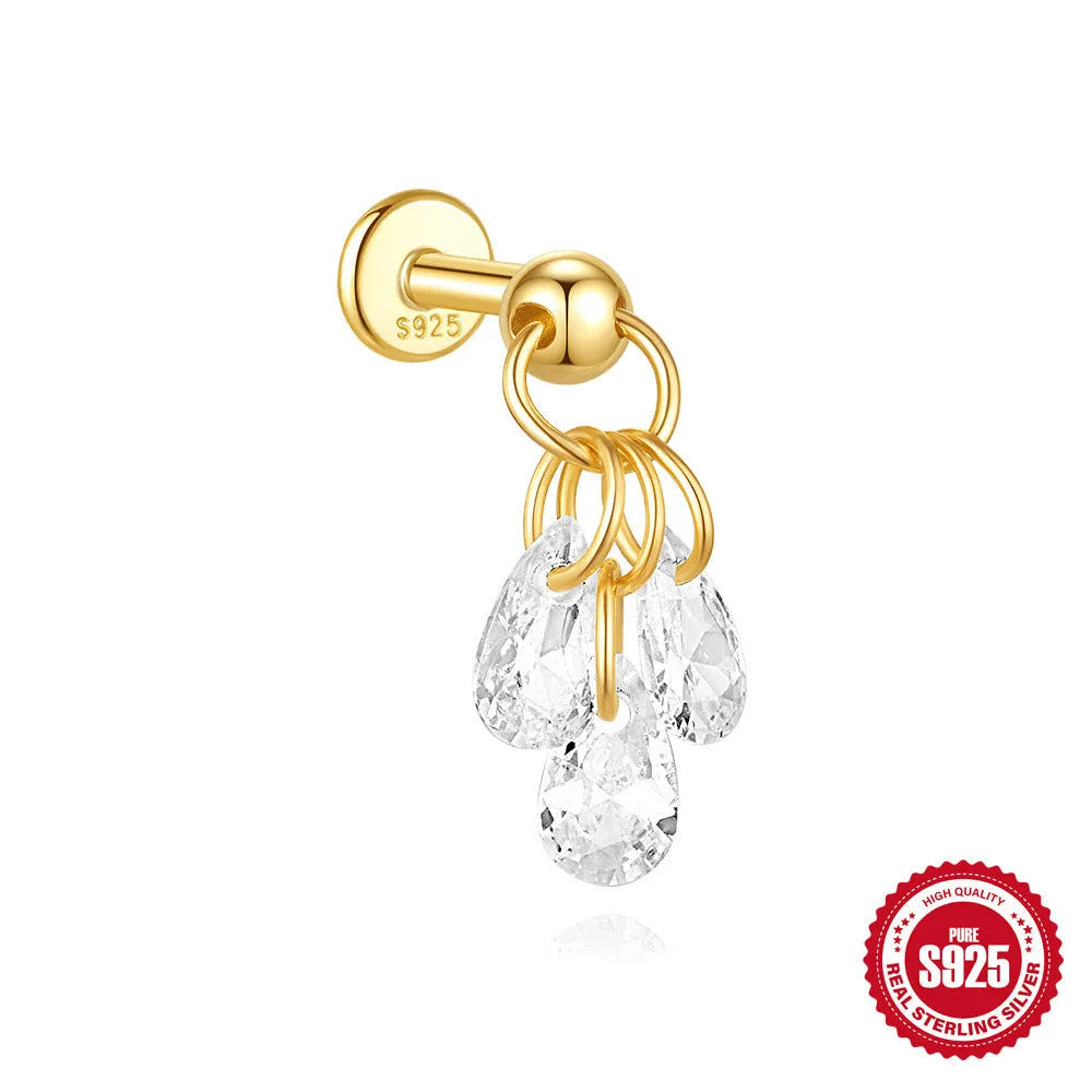 S925 sterling silver moon and star earrings with embedded diamond accents on a geometric design