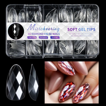 Box of 3D diamond-shaped long false nail tips in a chosen colour from the Diamond Nail range.