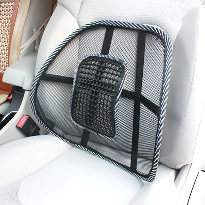 Black car lumbar support pillow with leather nail pattern and ventilation design measuring 41x39cm