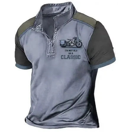 Loose fit grey golf polo shirt with 3D digital print on polyester fabric