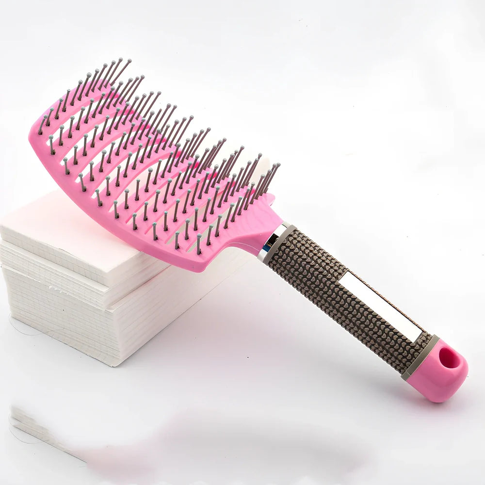 Large curved hairbrush with boar bristles showing 15cm width and natural bristle distribution