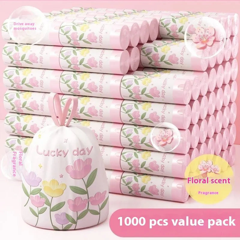 Pink argy wormwood garbage bags with drawstring, sized 44cm by 48cm, for insect-free waste disposal