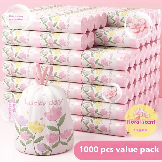 Pink argy wormwood garbage bags with drawstring, sized 44cm by 48cm, for insect-free waste disposal