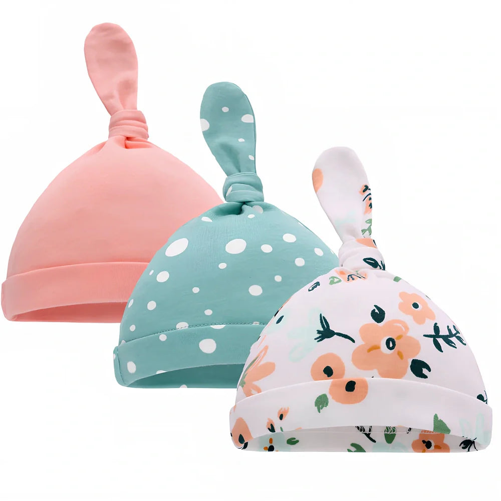 Pure cotton baby hat with dinosaur orange stripes pattern showing 36-48cm adjustable head circumference