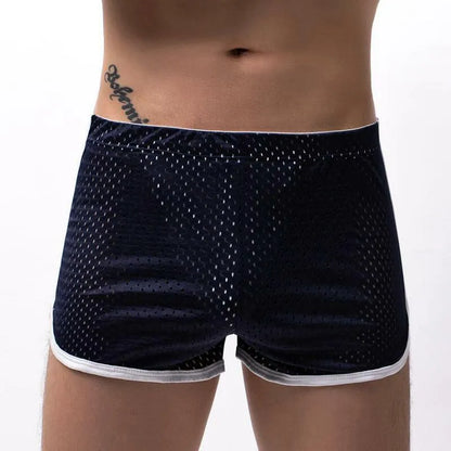 Men's breathable cotton boxers with nylon knitting in black, grey, dark blue, light blue, and white colours, mid-waist fit