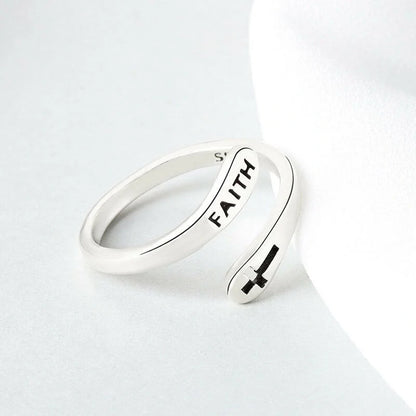 Adjustable Vintage Faith Letter Cross Ring in sterling silver with unique design