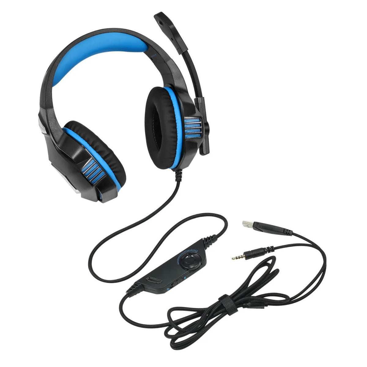 Inzhuo V3 wired over-ear gaming headset with 50mm speakers, 3.5mm plug, braided cable, black blue and black red colours