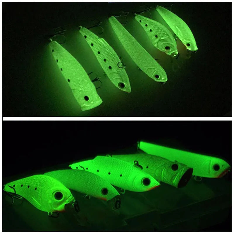 3D fluorescent simulation submerged luminous hard bait fishing gear set with five realistic fish lures in suit colours