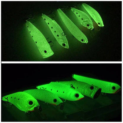 3D fluorescent simulation submerged luminous hard bait fishing gear set with five realistic fish lures in suit colours