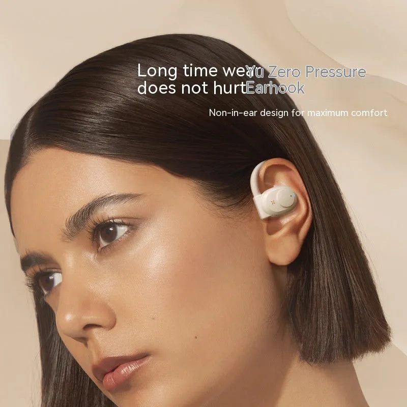 Bone conduction non in-ear Bluetooth headset with silicone ear hook in Glacier Blue and Apricot White