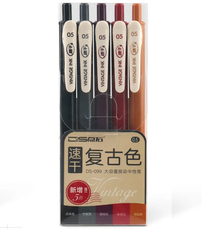 Retro colour gel pen set with plastic barrel and 0.5mm tip in five colour options
