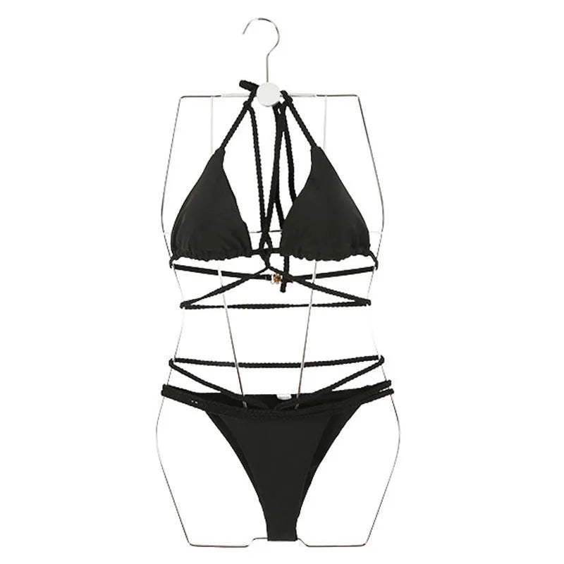 Black and red nylon bikini swimsuit for swimming and wading.