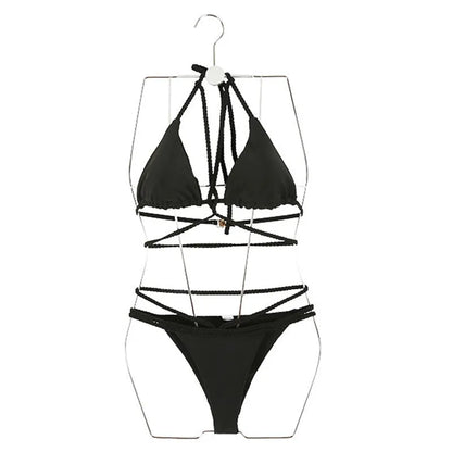 Black and red nylon bikini swimsuit for swimming and wading.