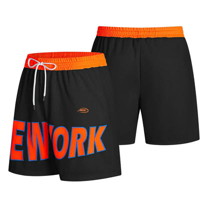 Men's black casual shorts with printed lettering, Korean style straight cut design