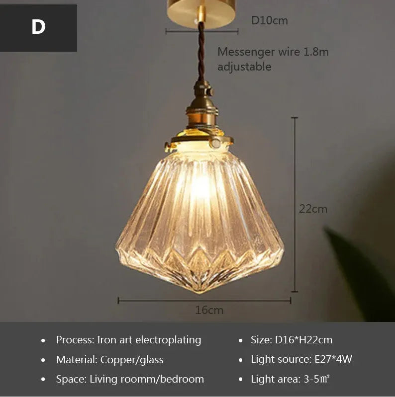 Compact spherical brass and glass ball chandelier with copper finish and clear glass shade, shown in diamond colour.