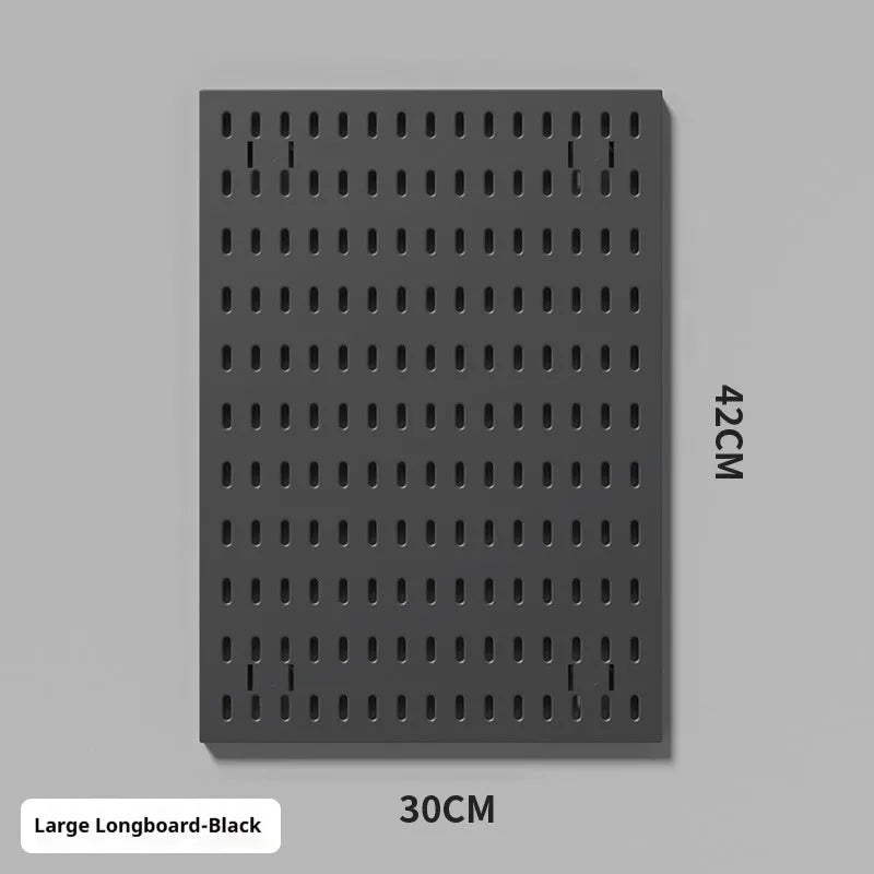 White and black punch-free wall storage rack with multiple size options for cable organisation