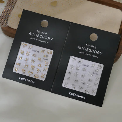 Constellation embossed nail sticker in MJ069 Gilding and MJ069 Hot Silver, ultra-thin seamless adhesive design for nail art.
