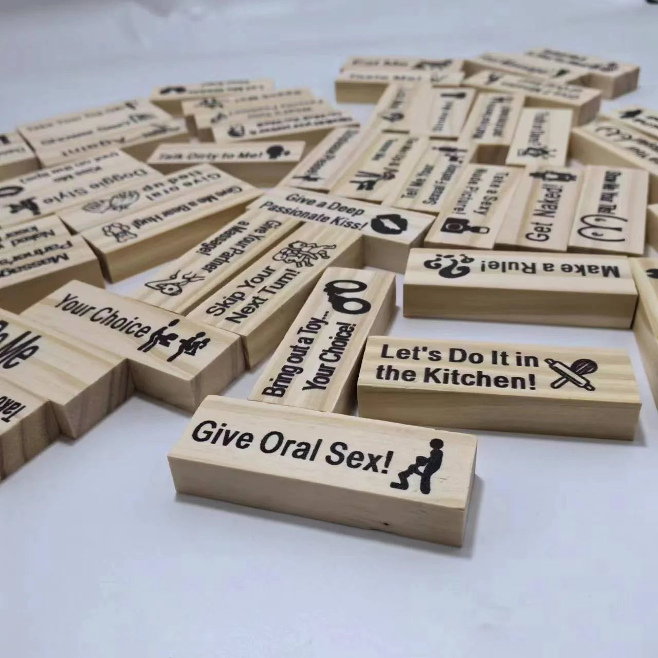 Couple's intimacy block tower game made from sustainable wood for date nights