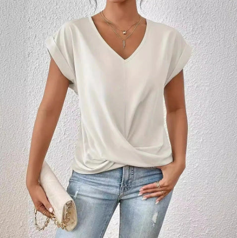 Stylish short-sleeve knot top for casual summer wear, available in multiple vibrant colors and sizes