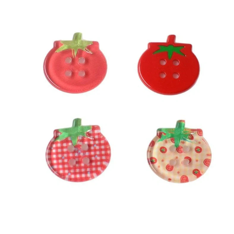 Portable home tomato button ornaments with 10 or 20-piece sets in five colour variations including cherry tomato printing and red plaid designs for craft projects and clothing customisation